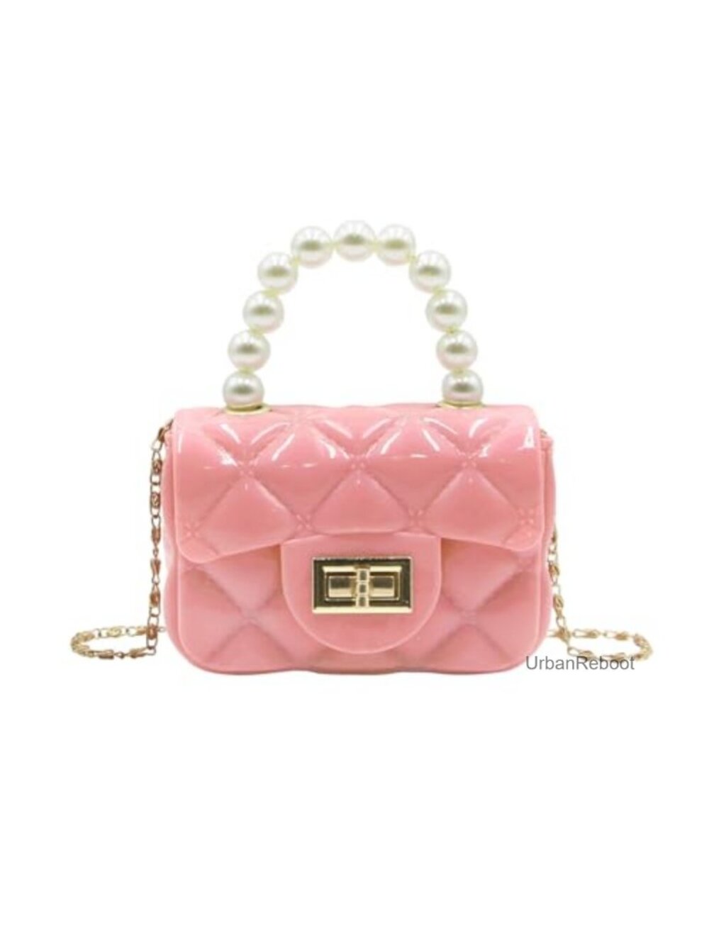 Girls Mini PVC Satchel Crossbody Purse with Pearl Handle & Chain Strap